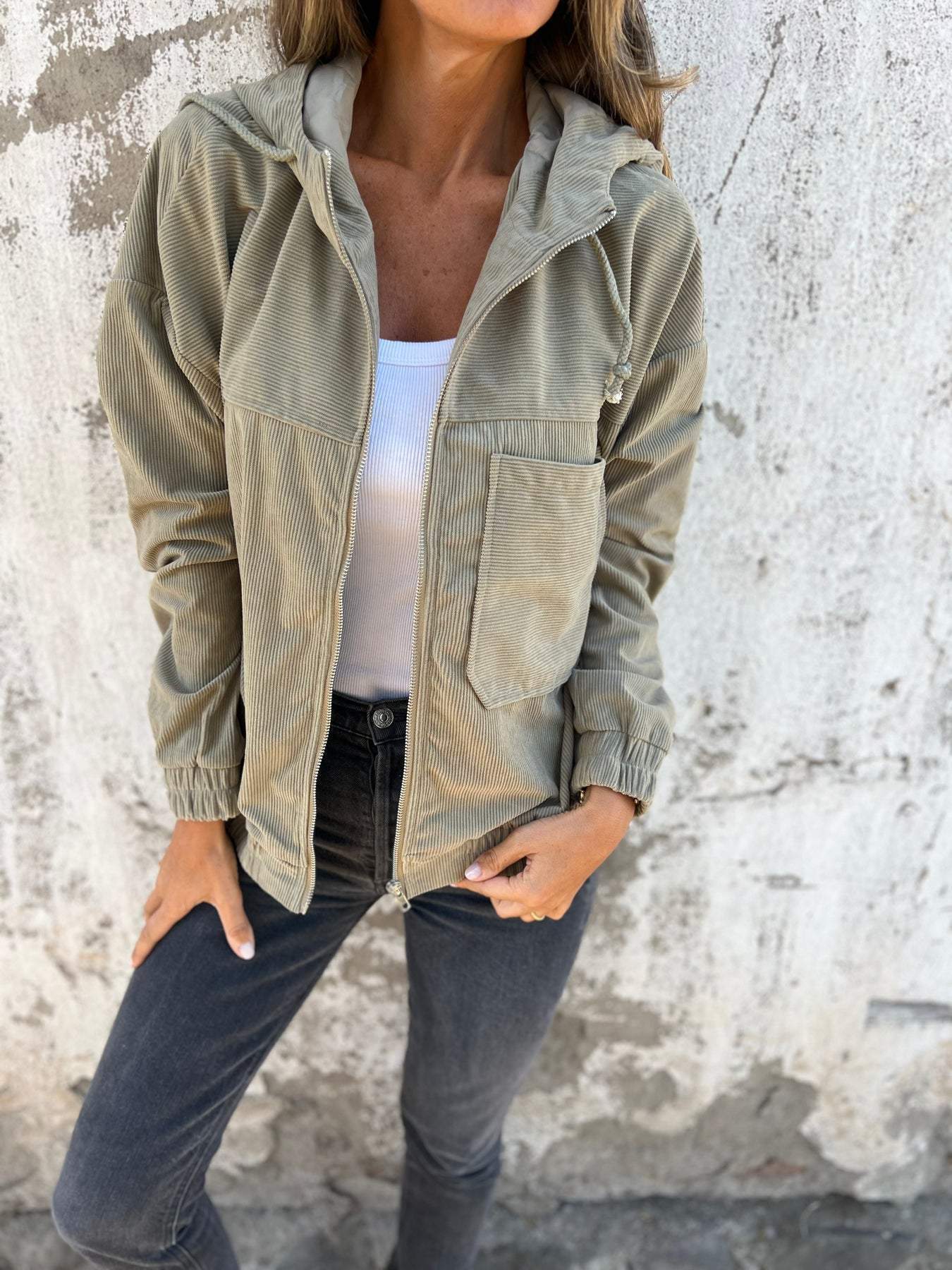 Laure Veste décontractée avec capuche et fermeture éclair