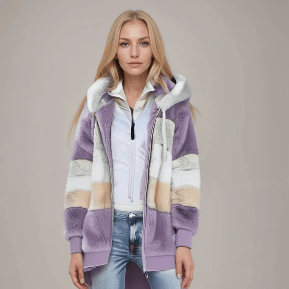 Juliette Manteau d'hiver à rayures pour femme