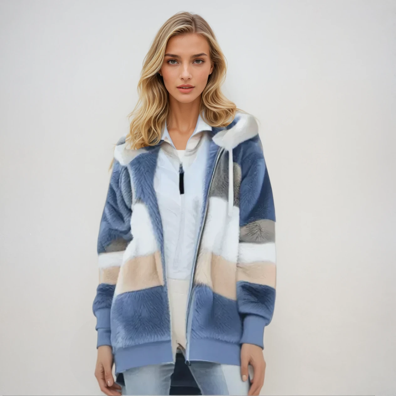 Juliette Manteau d'hiver à rayures pour femme