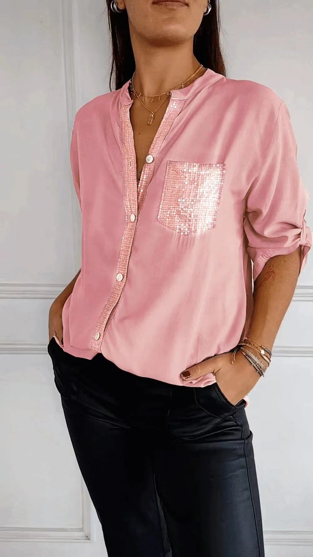 Chloé Blouse patchwork avec paillettes