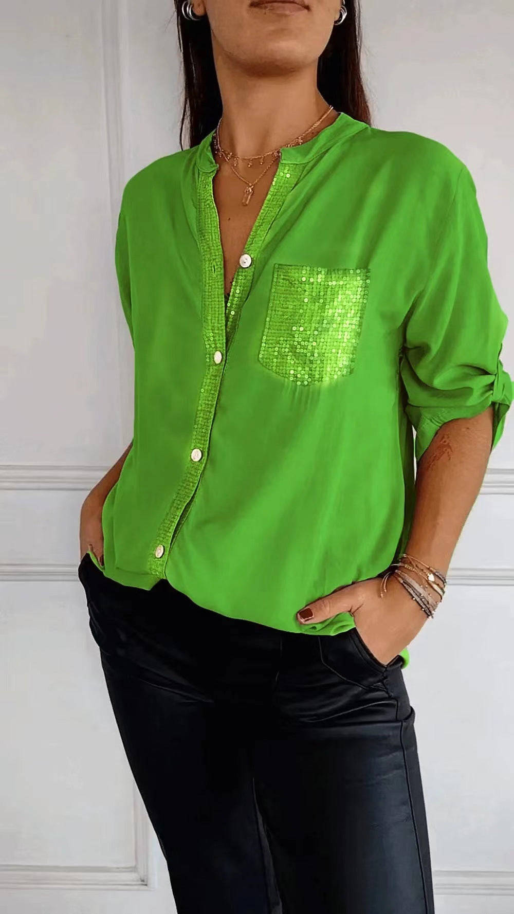 Chloé Blouse patchwork avec paillettes