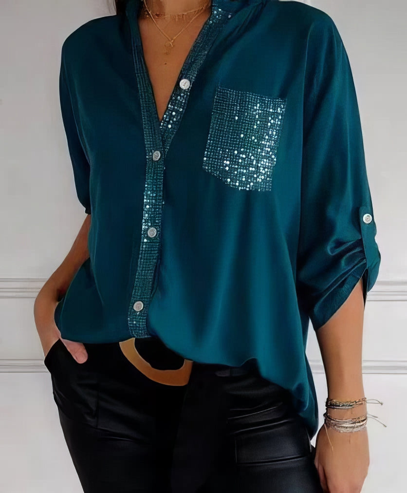 Chloé Blouse patchwork avec paillettes