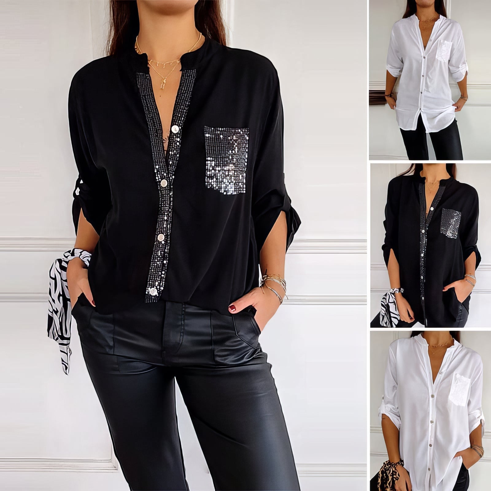 Chloé Blouse patchwork avec paillettes