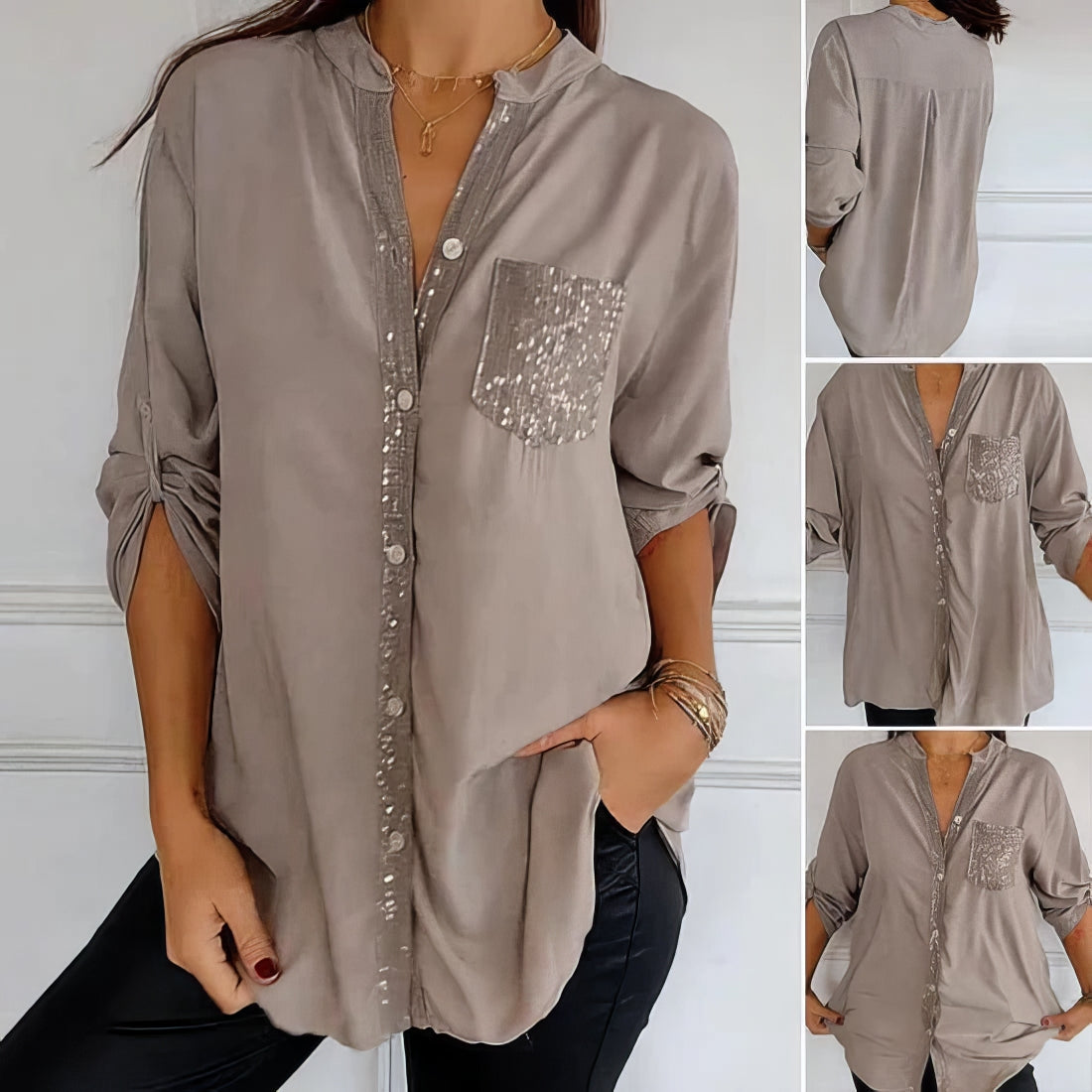 Chloé Blouse patchwork avec paillettes
