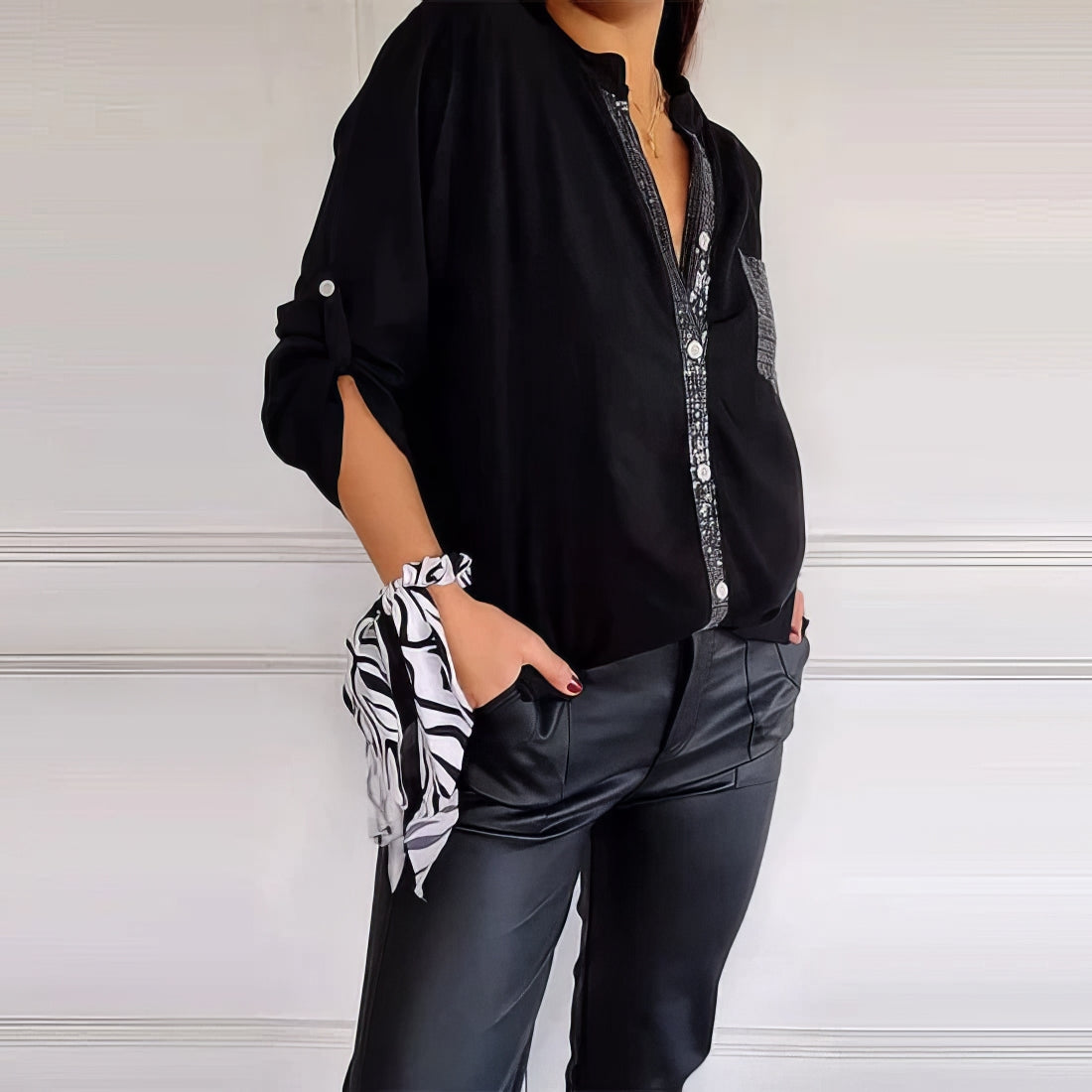 Chloé Blouse patchwork avec paillettes