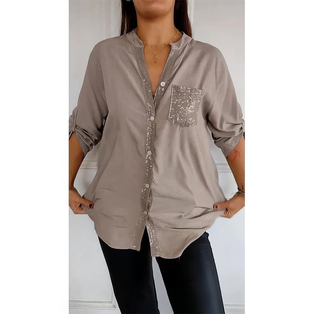 Chloé Blouse patchwork avec paillettes
