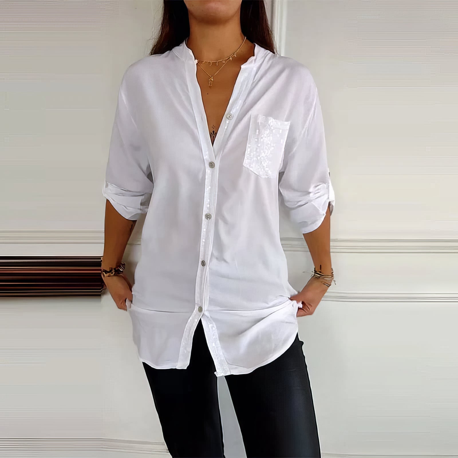 Chloé Blouse patchwork avec paillettes