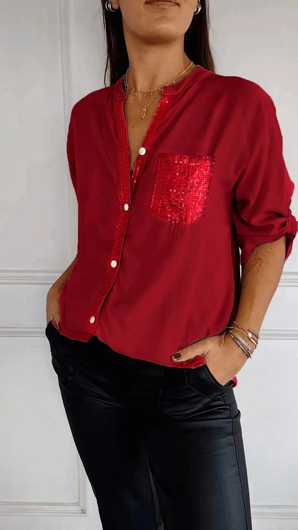 Chloé Blouse patchwork avec paillettes