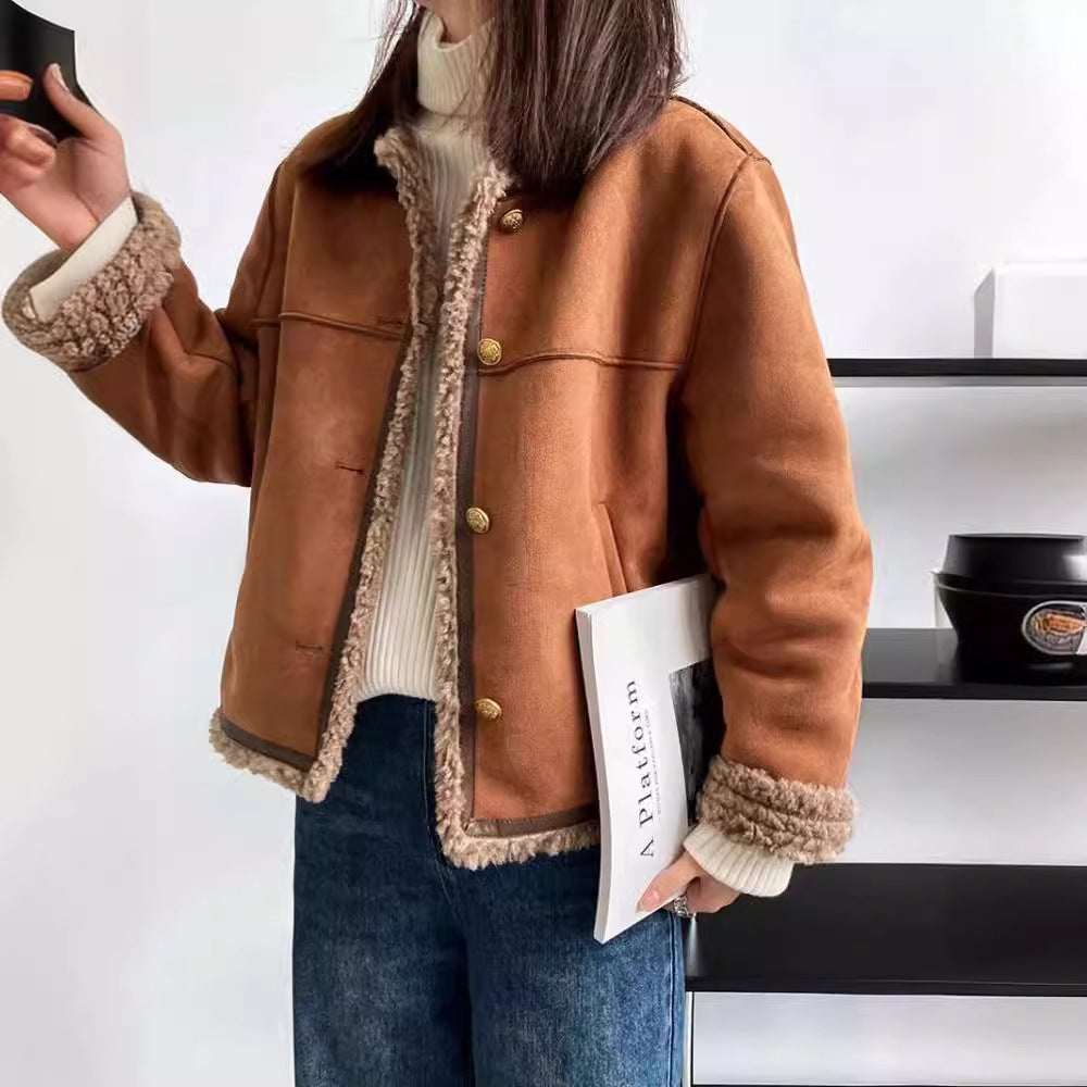 Rachel Veste à boutons en cuir de mouton