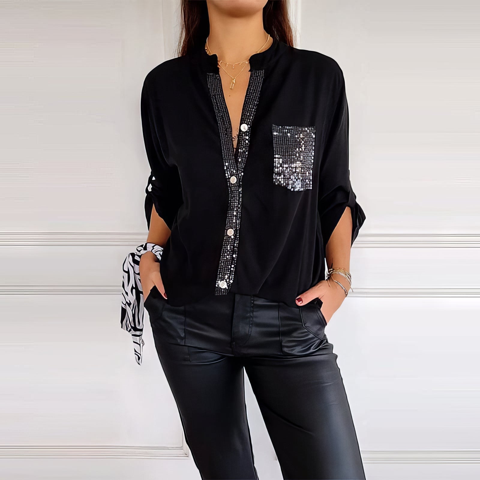Chloé Blouse patchwork avec paillettes